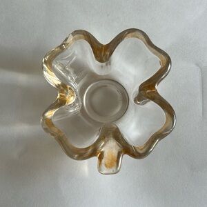 art glass vintage vtg four leaf clover ashtray peach light amber shamrock mcm